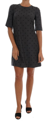 Dolce & Gabbana Gray Polka Dotted Sheath Wool Dress -   -  Dolce & Gabbana.